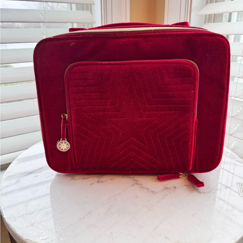 Estee Lauder Vibrant Red Quilted Star Velvet Travel Train Makeup Case